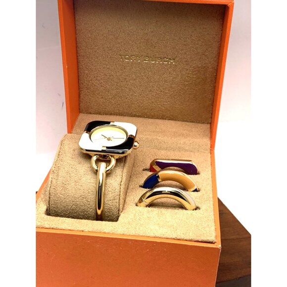 Tory Burch Women's Watch TBW6214SET Gold Cream Dial Bangle Interchangeable Bezel - Picture 1 of 15